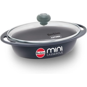 image:imageHawkins 075 Litre Mini Casserole with Glass Lid Oval Shaped DieCast pan for Cooking Reheating Serving and Storing Grey DCG75G