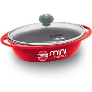 image:imageHawkins 075 Litre Mini Casserole with Glass Lid Oval Shaped DieCast pan for Cooking Reheating Serving and Storing Red DCR75G