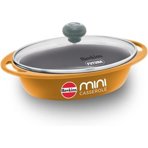 image:imageHawkins 075 Litre Mini Casserole with Glass Lid Oval Shaped DieCast pan for Cooking Reheating Serving and Storing Yellow DCY75G