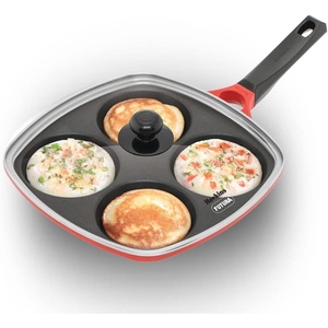image:imageHawkins 30 cm DieCast Multi Snack Pan with Glass Lid Nonstick Mini Uttapam Tawa Pancake Pan Red DCMS30G