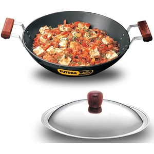 image:imageHawkins Futura 25 Litre Deep Fry Pan Hard Anodised Kadai with Stainless Steel Lid Flat Bottom Kadhai Black AD25S