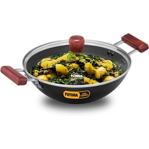 image:imageHawkins Futura 3 Litre Deep Fry Pan Hard Anodised Kadai with Glass Lid Flat Bottom Kadhai Black AD30G