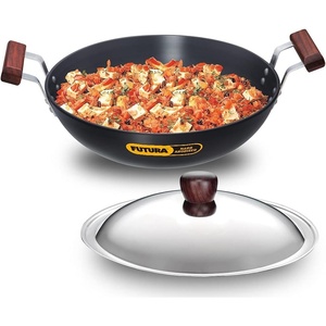 image:imageHawkins Futura 4 Litre Deep Fry Pan Hard Anodised Kadai with Stainless Steel Lid Round Bottom Kadhai Big Kadai Black AK40S