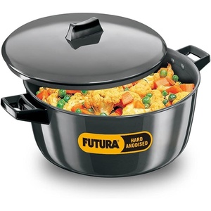 image:imageHawkins Futura 6 Litre Cook n Serve Bowl Hard Anodised Saucepan with Hard Anodised Lid Sauce Pan for Cooking and Serving Black ACB60 Aluminium