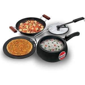 image:imageHawkins Triniti Kitchen Set Tava DeepFry Pan Inner Lid Pressure Cooker Black PCWSET1 Hard Anodised Aluminium